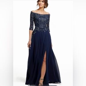 MGNY by Morilee Beaded Off The Shoulder Gown Dress Style 72017 NWT